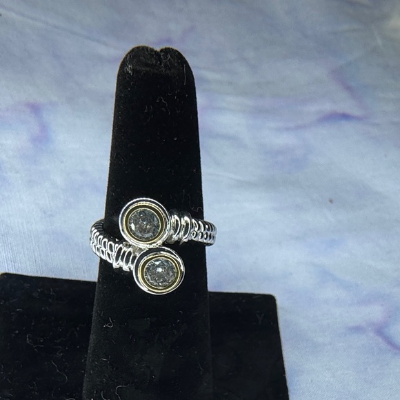 Jewelry - Silver Two-Stone Open Coil Ring with Clear Crystals